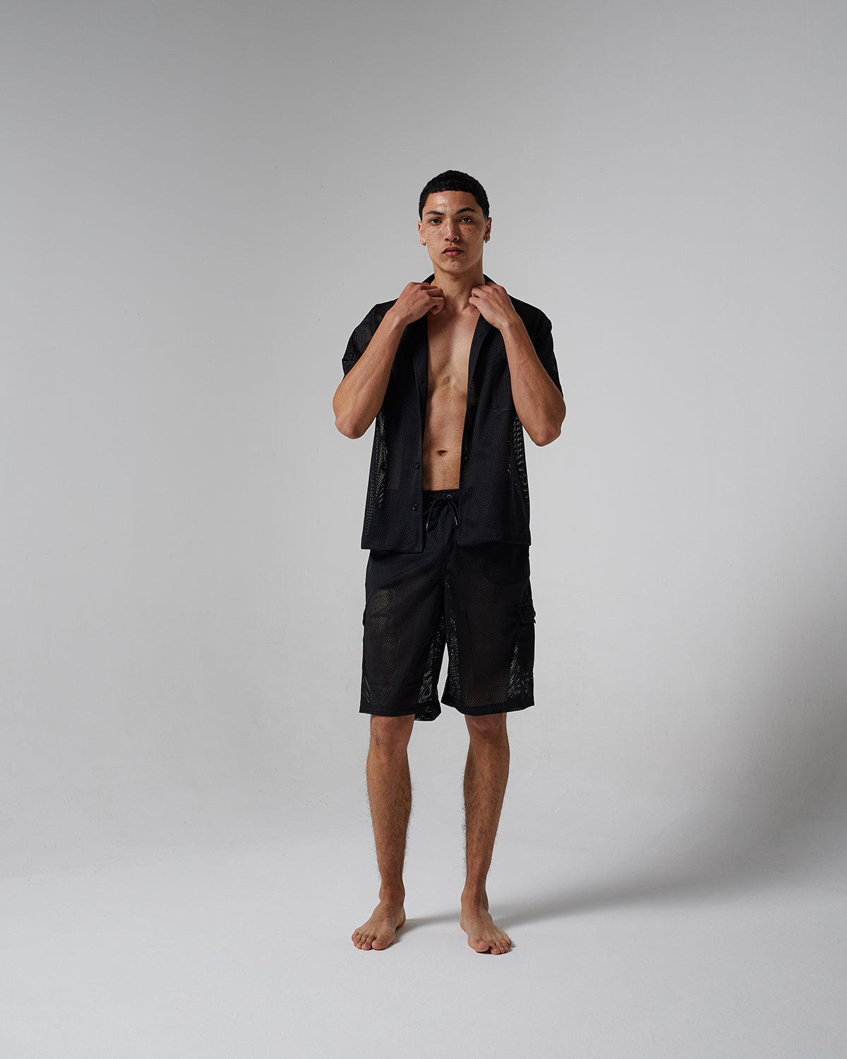 Black Mesh Short Sleeve Shirt