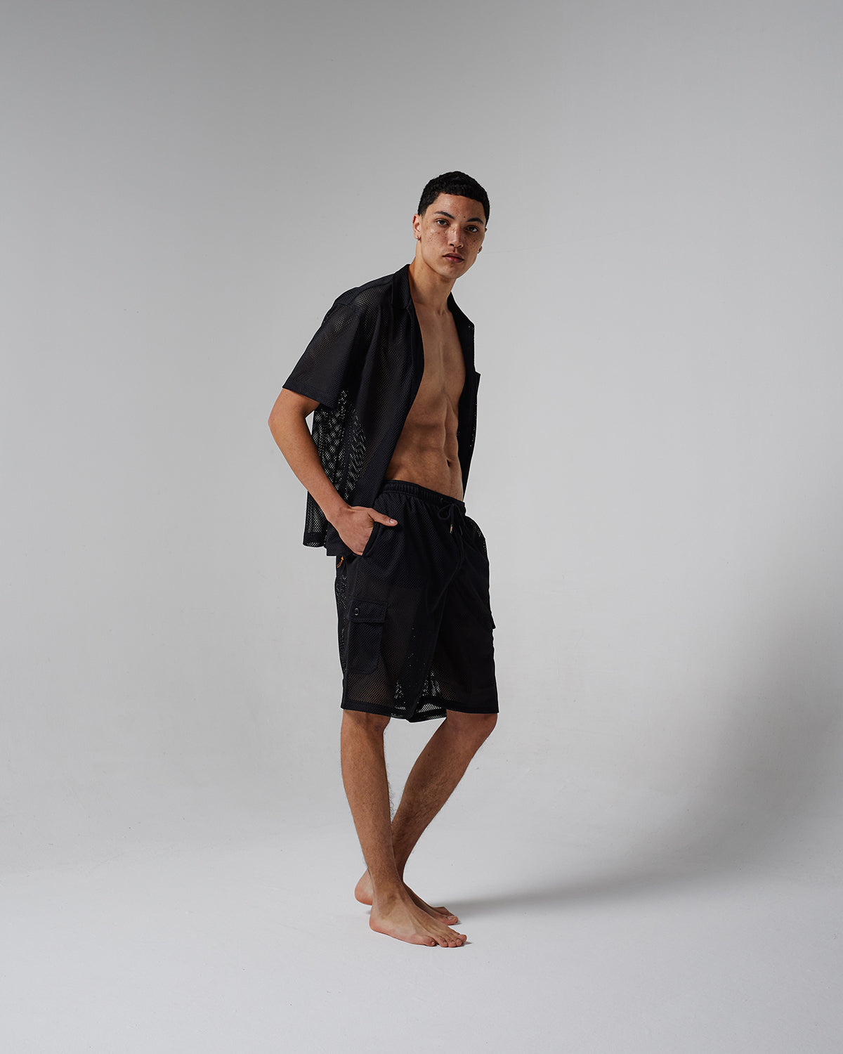 Black Mesh Short Sleeve Shirt