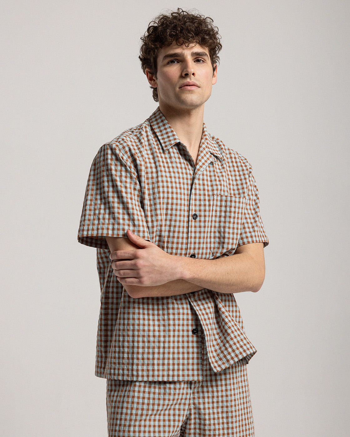 Brown Vichy Seersucker Shirt