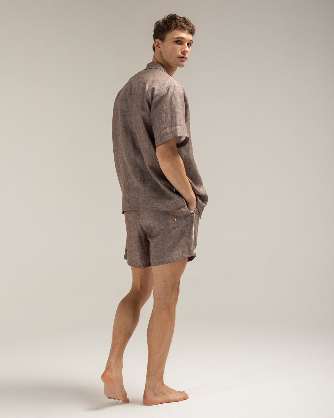Brown Linen Short Sleeve Shirt