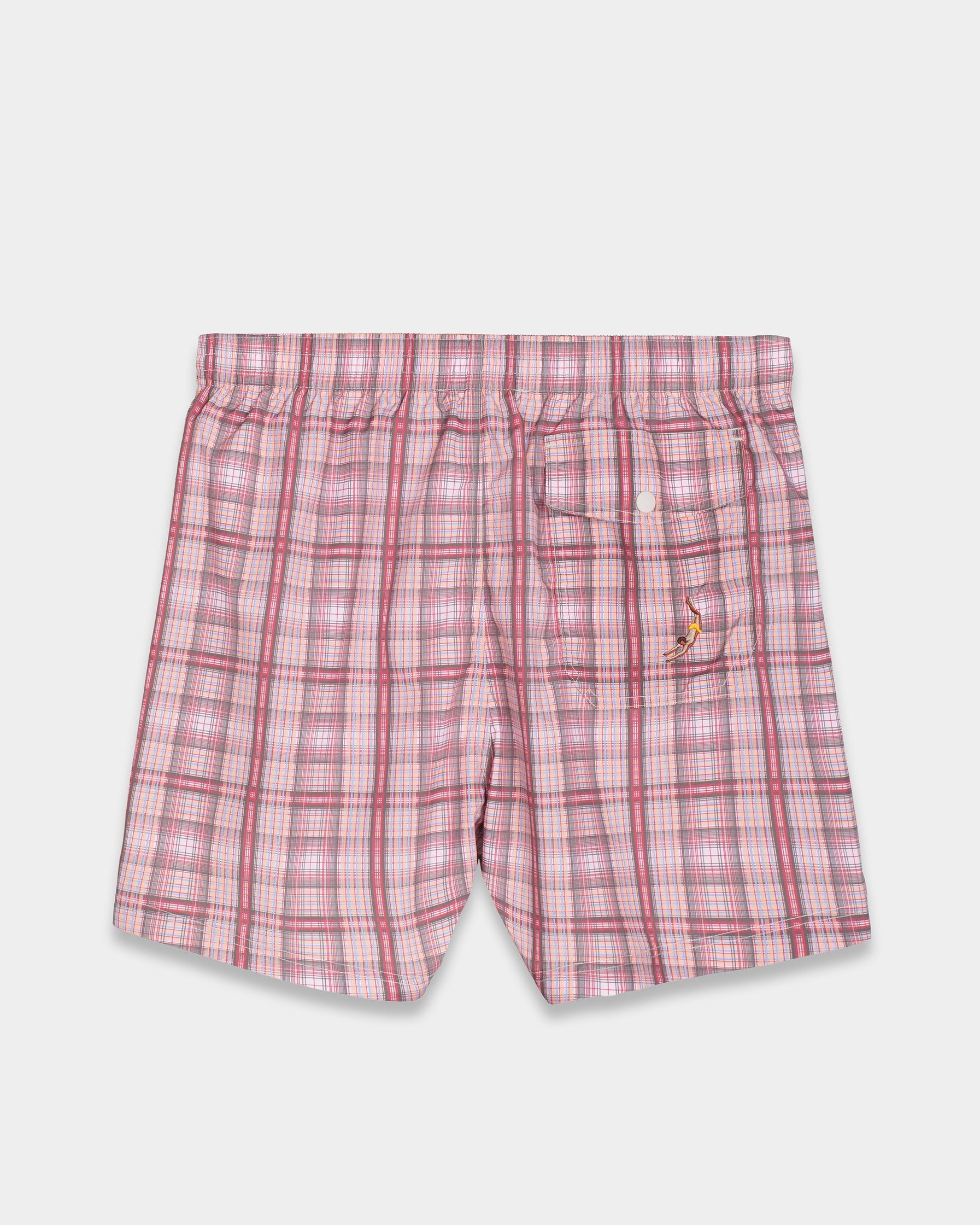 Red Micro Check Swim Shorts
