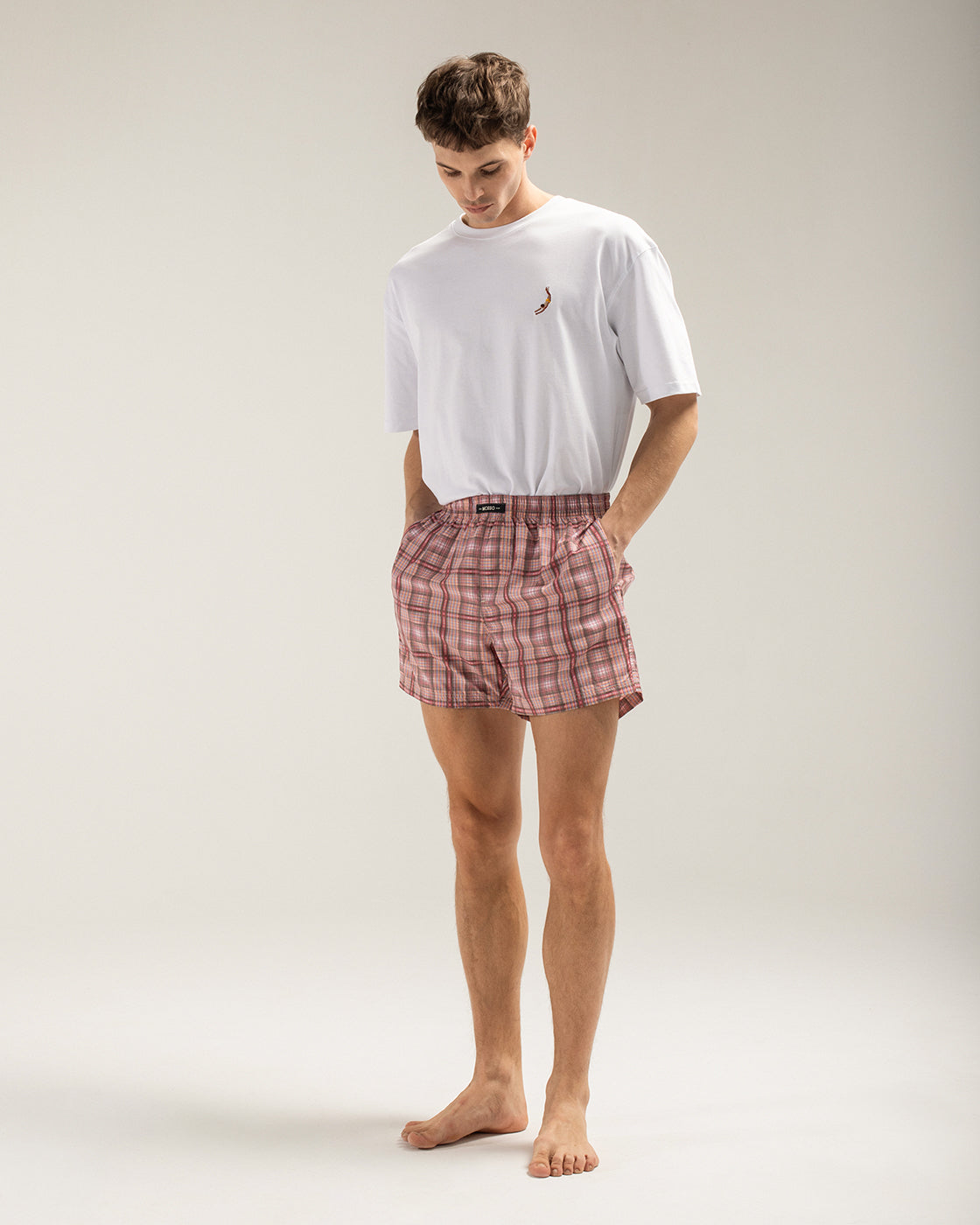 Red Micro Check Swim Shorts