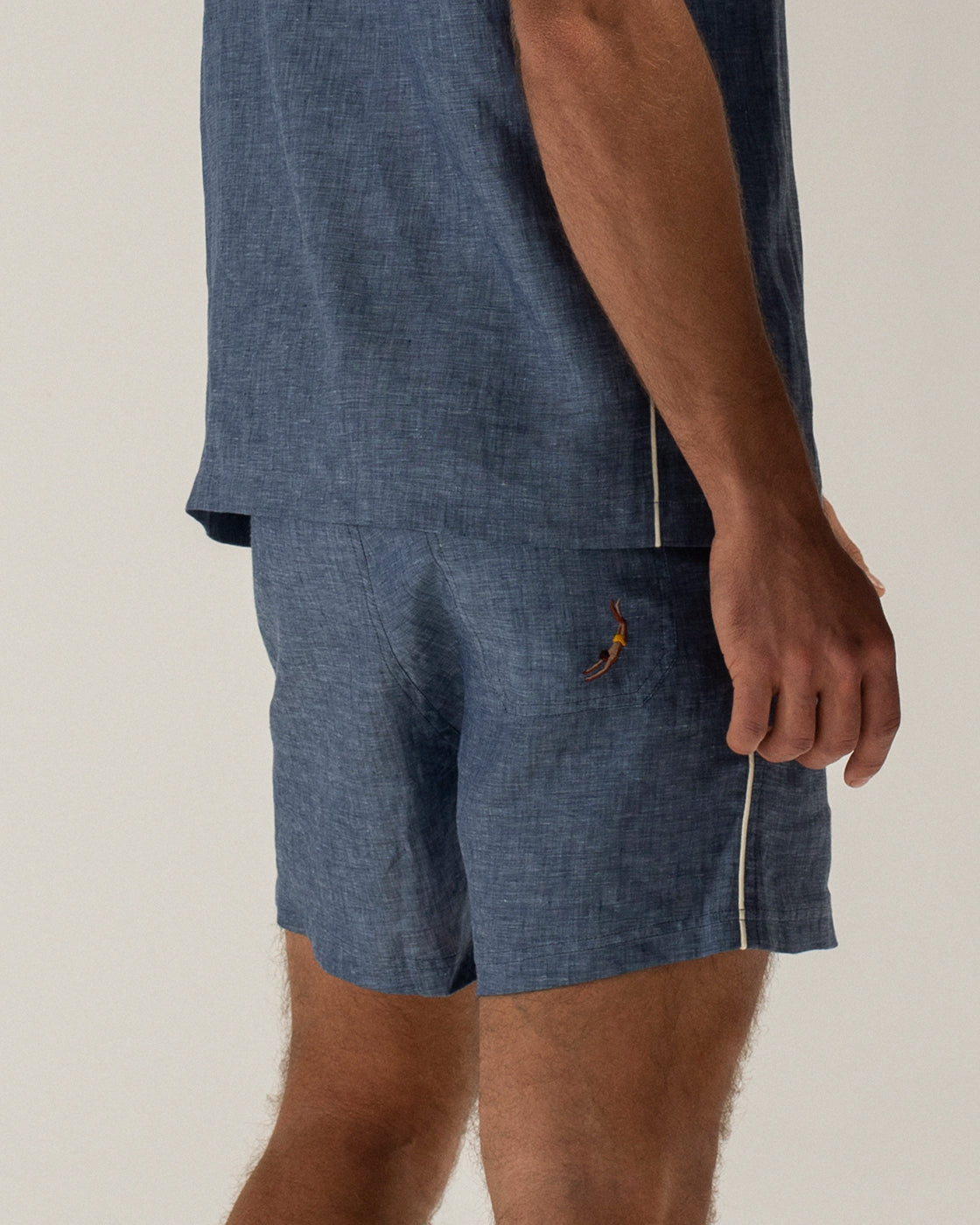 Blue Linen Straight Leg Shorts