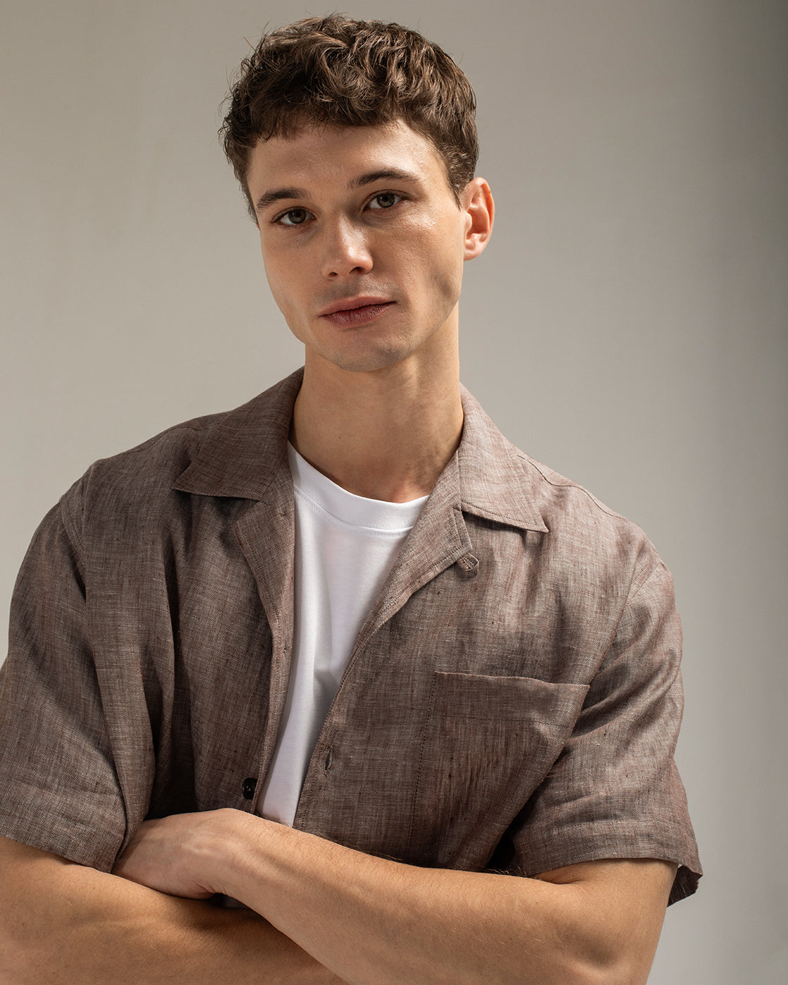 Brown Linen Short Sleeve Shirt