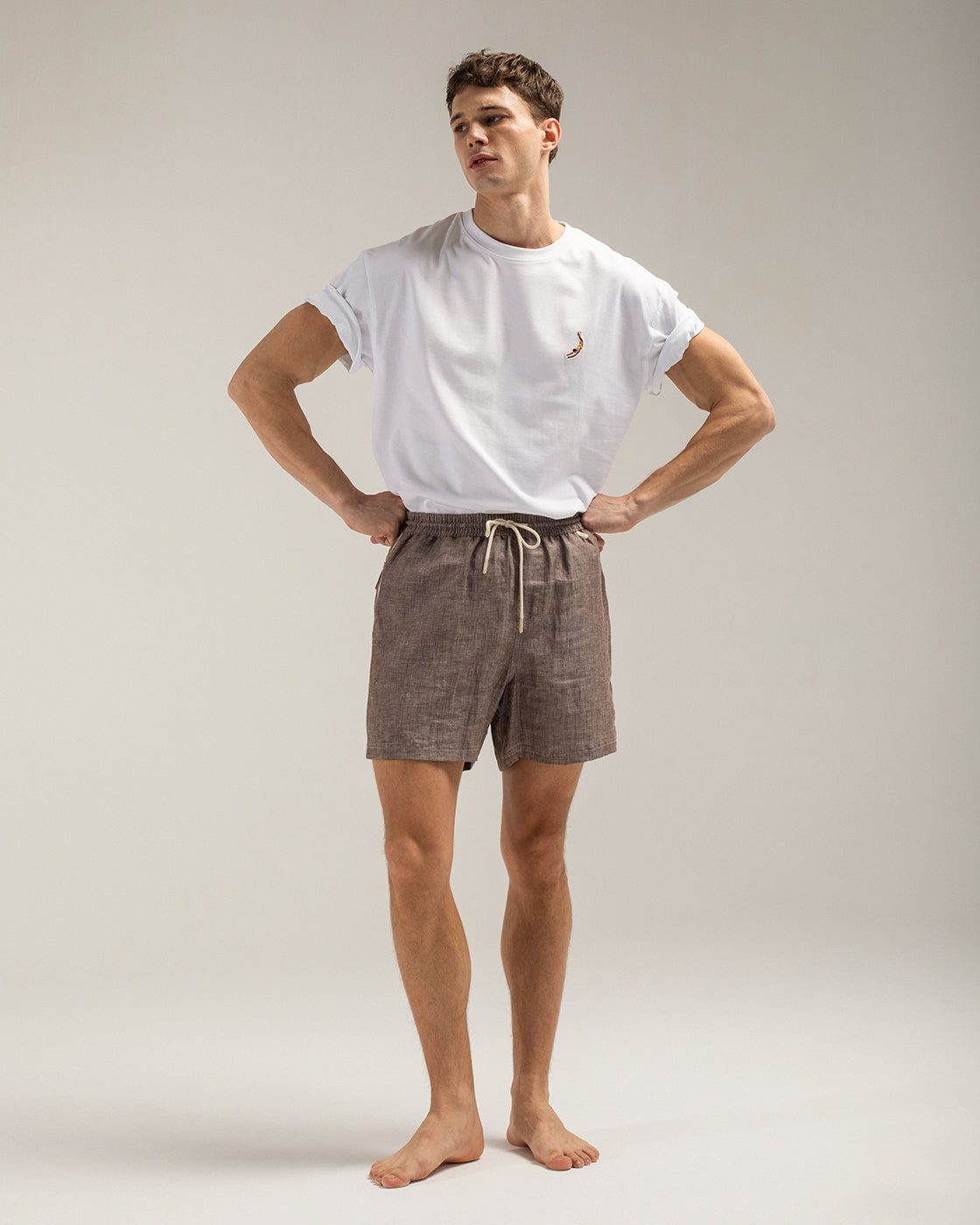Brown Linen Straight Leg Shorts