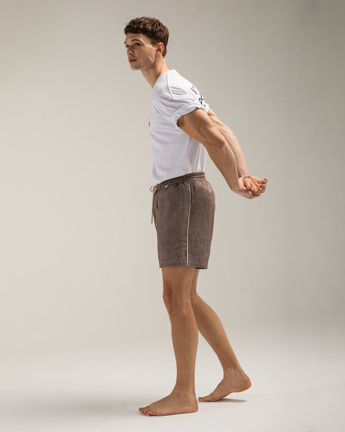 Brown Linen Straight Leg Shorts