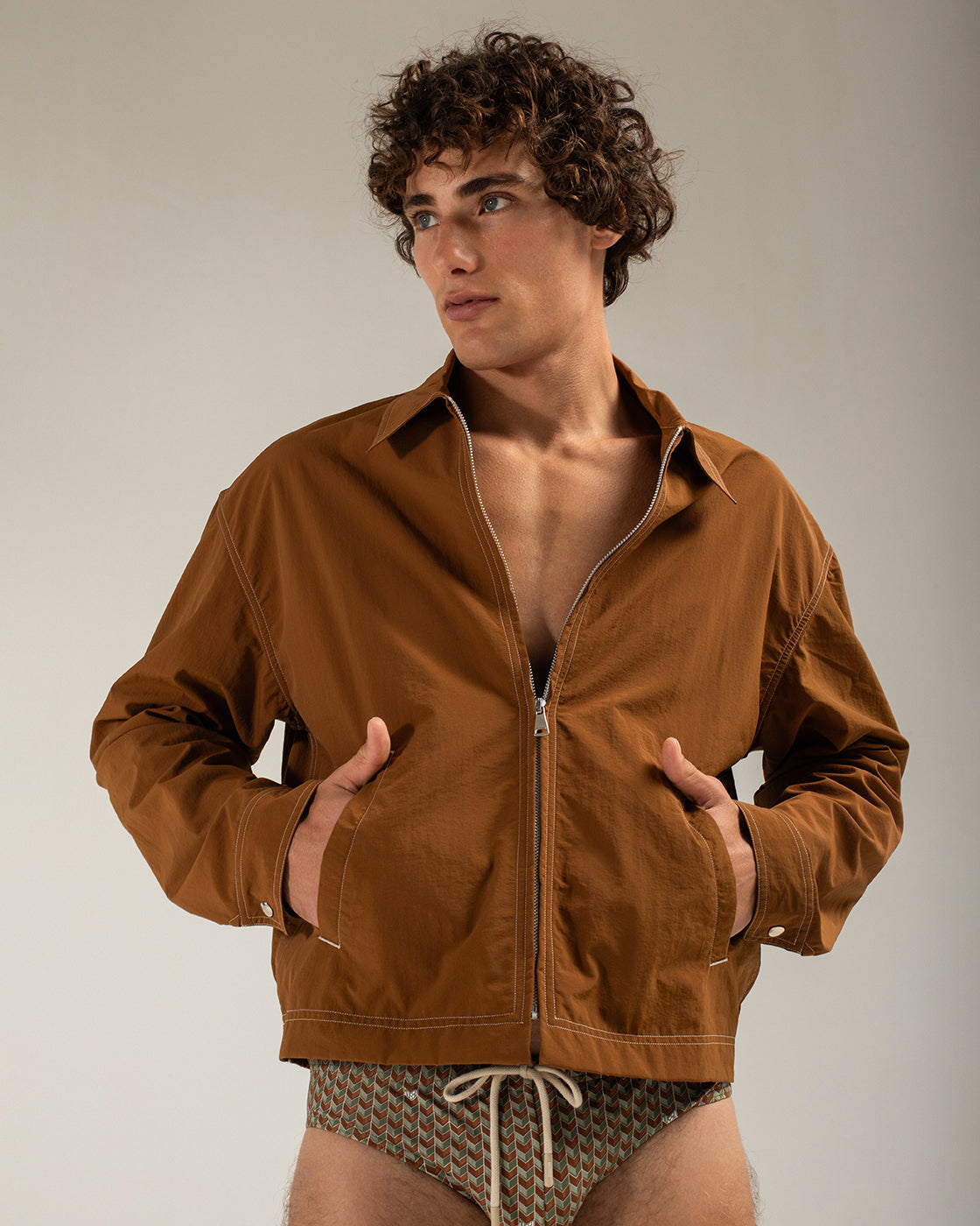 Brown Boxy Fit Jacket